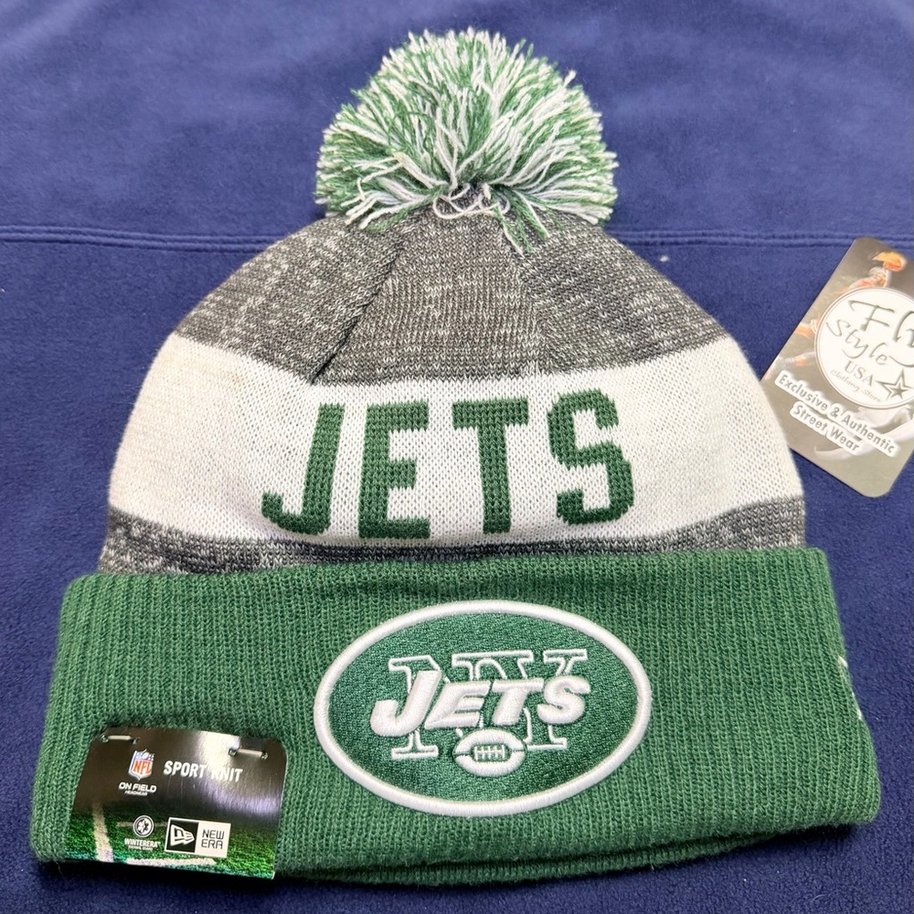 Exclusive On Field New York Jets New Era Green Knit Beanie Hat Pom Official NFL